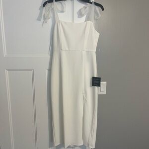 Lulu's White Midi Dress with Sheer Straps
